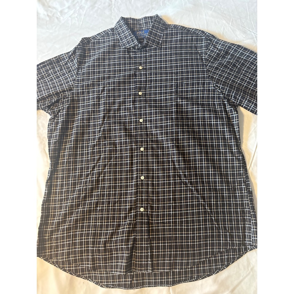 Polo Ralph Lauren Button Down Shirt Mens XL Navy Blue Classic Fit Windowpane Exc